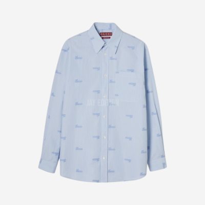 구찌 자수 스트라이프 코튼 셔츠
