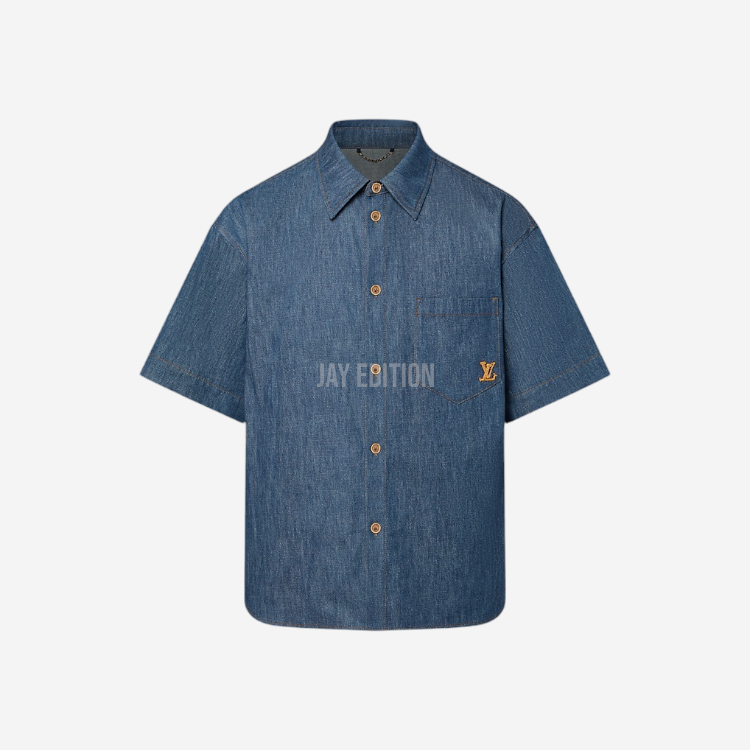루이비통 쇼트 슬리브드 코튼 샴프레이 셔츠