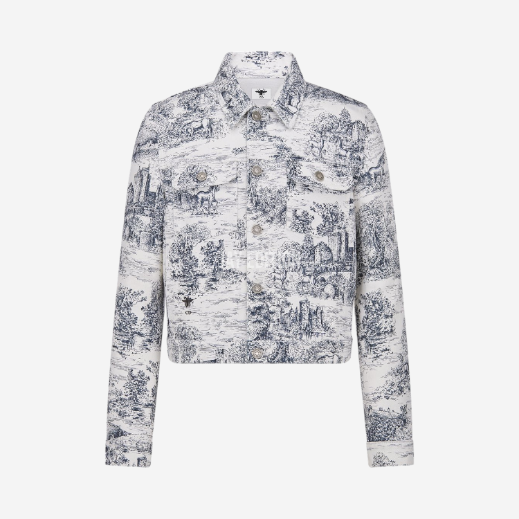 디올 뜨왈드 주이 화이트& 블루 코튼 데님 자켓