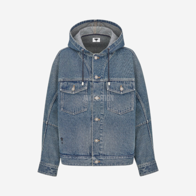디올 블루 스톤워싱 코튼 데님 후드 자켓