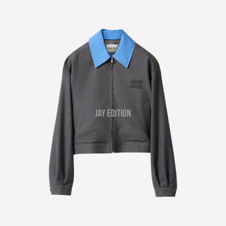 미우미우 포플린 칼라 개버딘 블루종 자켓