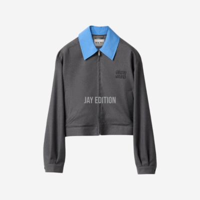 미우미우 포플린 칼라 개버딘 블루종 자켓