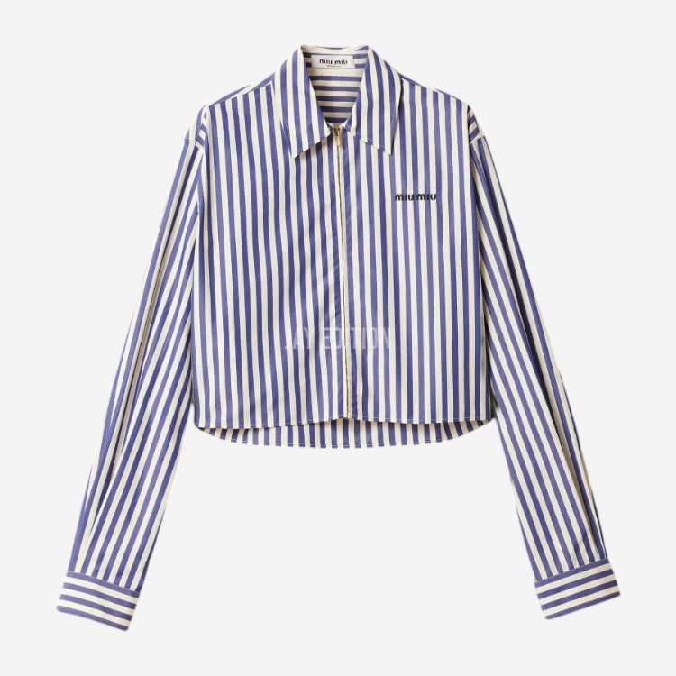 미우미우 스트라이프 포플린 셔츠 아이보리 블루