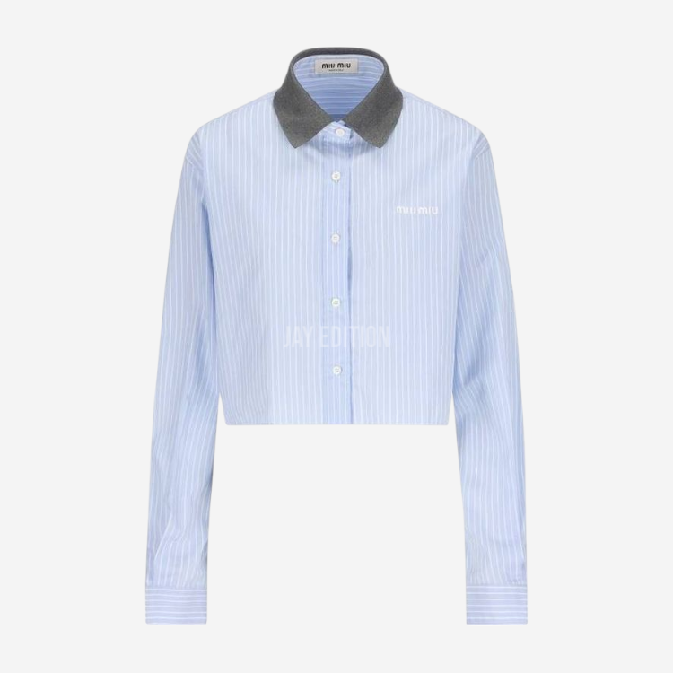 미우미우 크롭 포플린 스트라이프 셔츠