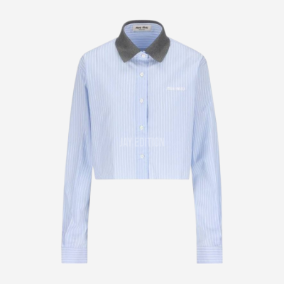 미우미우 크롭 포플린 스트라이프 셔츠