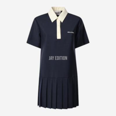미우미우 코튼 피케 플리츠 폴로 드레스