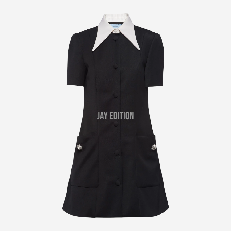 프라다 콘트라스트 칼라 버튼다운 미니 드레스