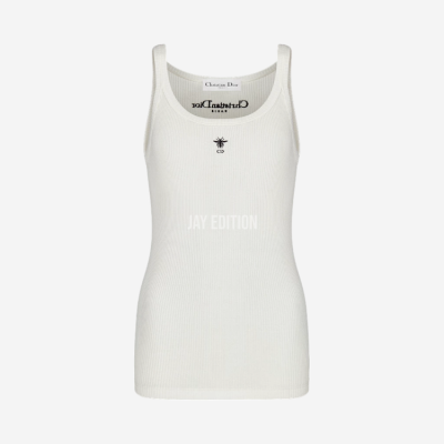 디올 화이트 리브드 코튼 탱크탑