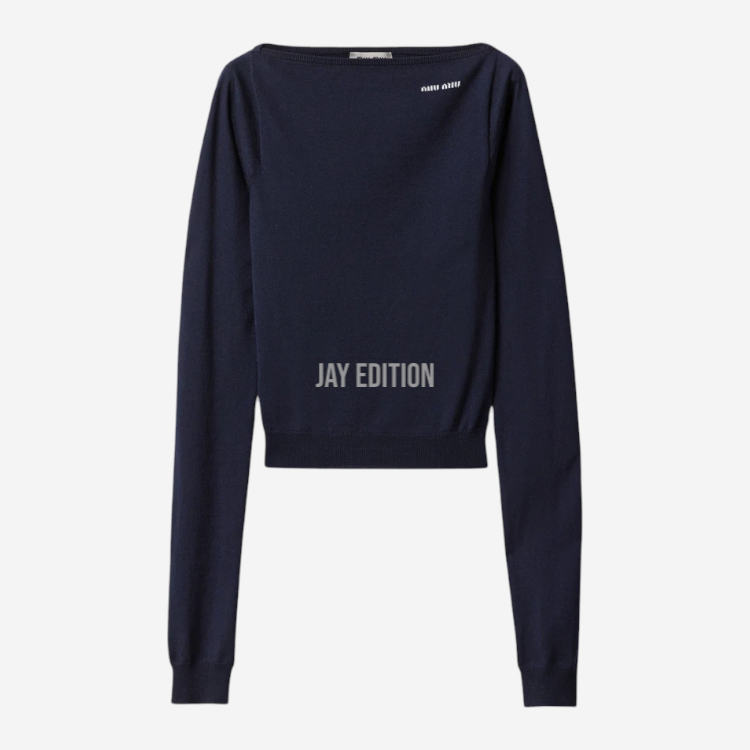 미우미우 울 보트넥 스웨터 블루