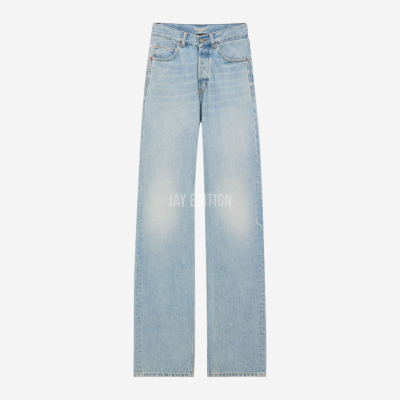 생로랑 미시간 블루 데님 v 웨이스트 롱 배기 진