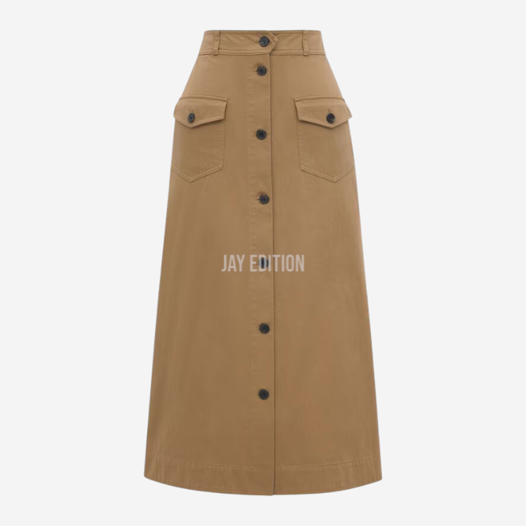 생로랑 코튼 서지 미디 스커트