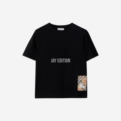 버버리 체크 라벨 코튼 티셔츠