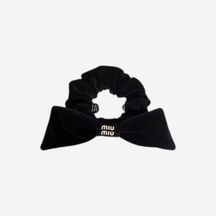 미우미우 로고 리본 벨벳 헤어슈슈