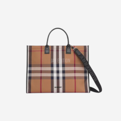 버버리 체크 코튼 토트 백
