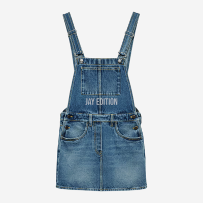 프라다 데님 빕 오버롤 미니드레스